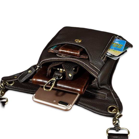 Genuine Leather Tactical Leg Bag Pouch Messenger Hip Bumbag Waist Pack NWOT - Picture 12 of 13